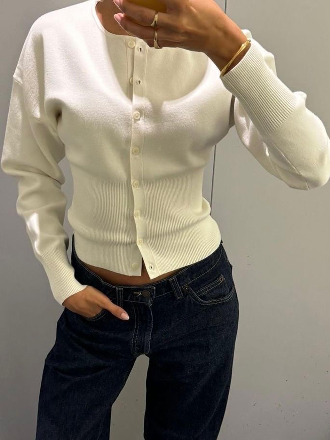 Women's Casual Slim-Fit Long Sleeve Sweater Knitwear, Thin Knitted Cardigan for Fall Season, Daily Wear Fashionable Design
