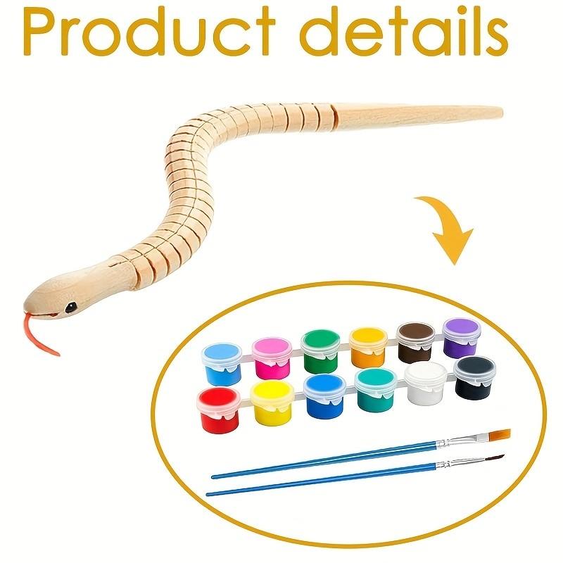 10 piece set of unfinished wooden snake models: 11.81 inches, 12 colors, 2 brushes, flexible activity simulation, animal decoration, fake snake, suitable for party decoration