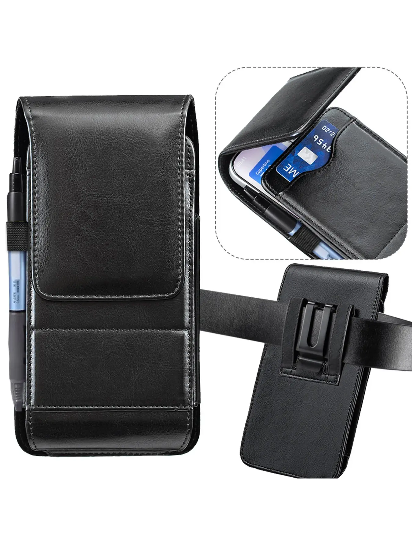 Premium PU Leather Phone Wallet Case – Business ID Card Holder, Universal for iPhone/Samsung 6.5-6.9" Phones, Thin Single Pocket, Mobile Phone Accessory