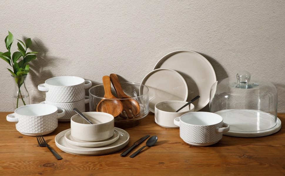 Solana 12 Piece Stoneware Reactive Glaze (Service for 4) and Shape Embossed Dinnerware Set - Black