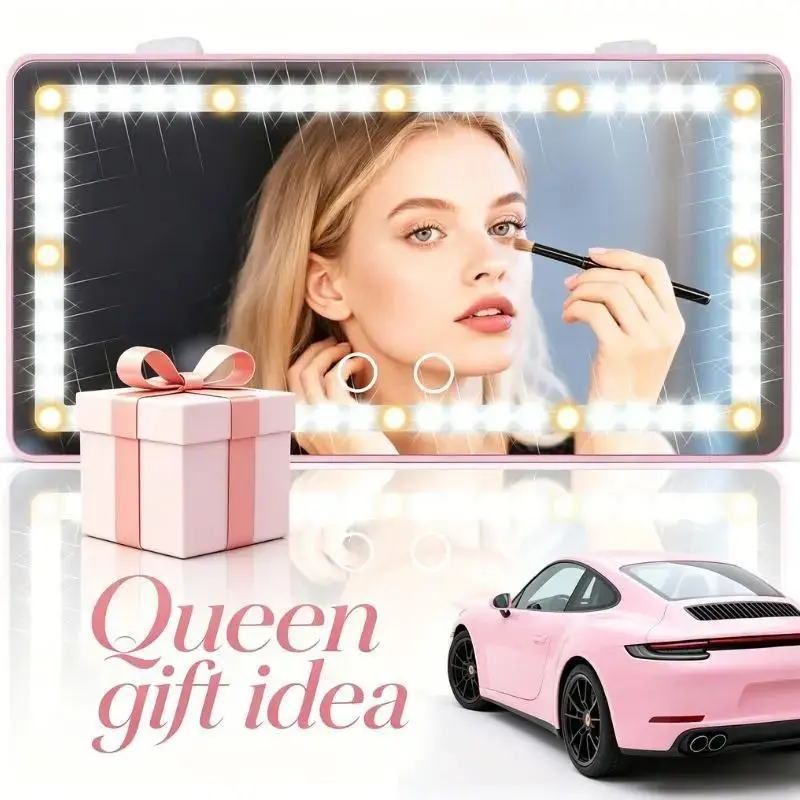 LED-Lit Car Sun Visor Vanity Mirror with Touch Control, Girly Cute Car Accessories, Perfect Birthday Gift for Women, Automotive Exterior Decoration Essentials