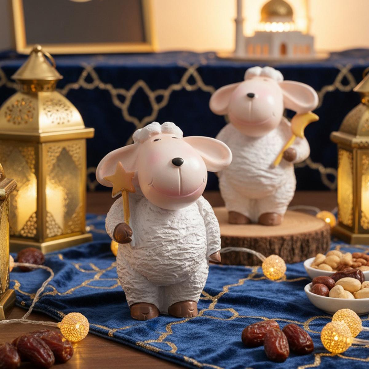 Cute Resin Ramadan Decoration, Star Wand Holder Moon Ornament, Festive Window Display, Eid Al-Fitr Gift for Home Party Meeting, Cute Cartoon Figurine