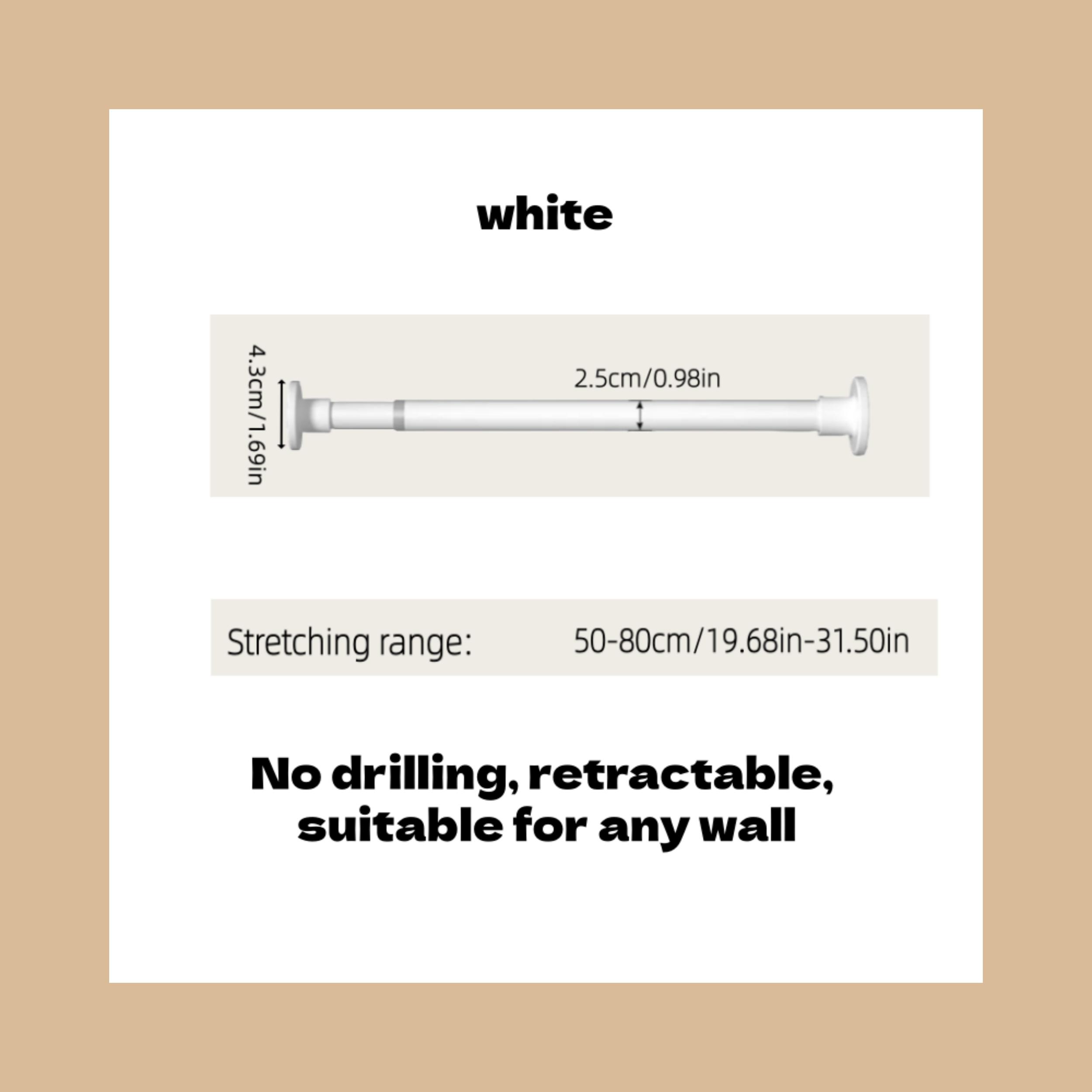 Adjustable No-Drill Extendable Pole, Multi-Purpose Support Rod for Clothesline, Closet, Bathroom Curtain, Easy Installation Home Accessory, Shower Curtain Rod