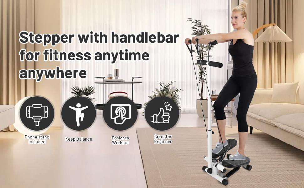 Mini Stepper with Resistance Bands,Steppers for Exercise at Home, Stepper with Handlebar and Phone Stand, Adjustable Height Stair Stepper 330 lb Capacity, Fitness Stepper with LCD Monitor,stepper exercise,exercise equipment,fathersdaygifts step machine