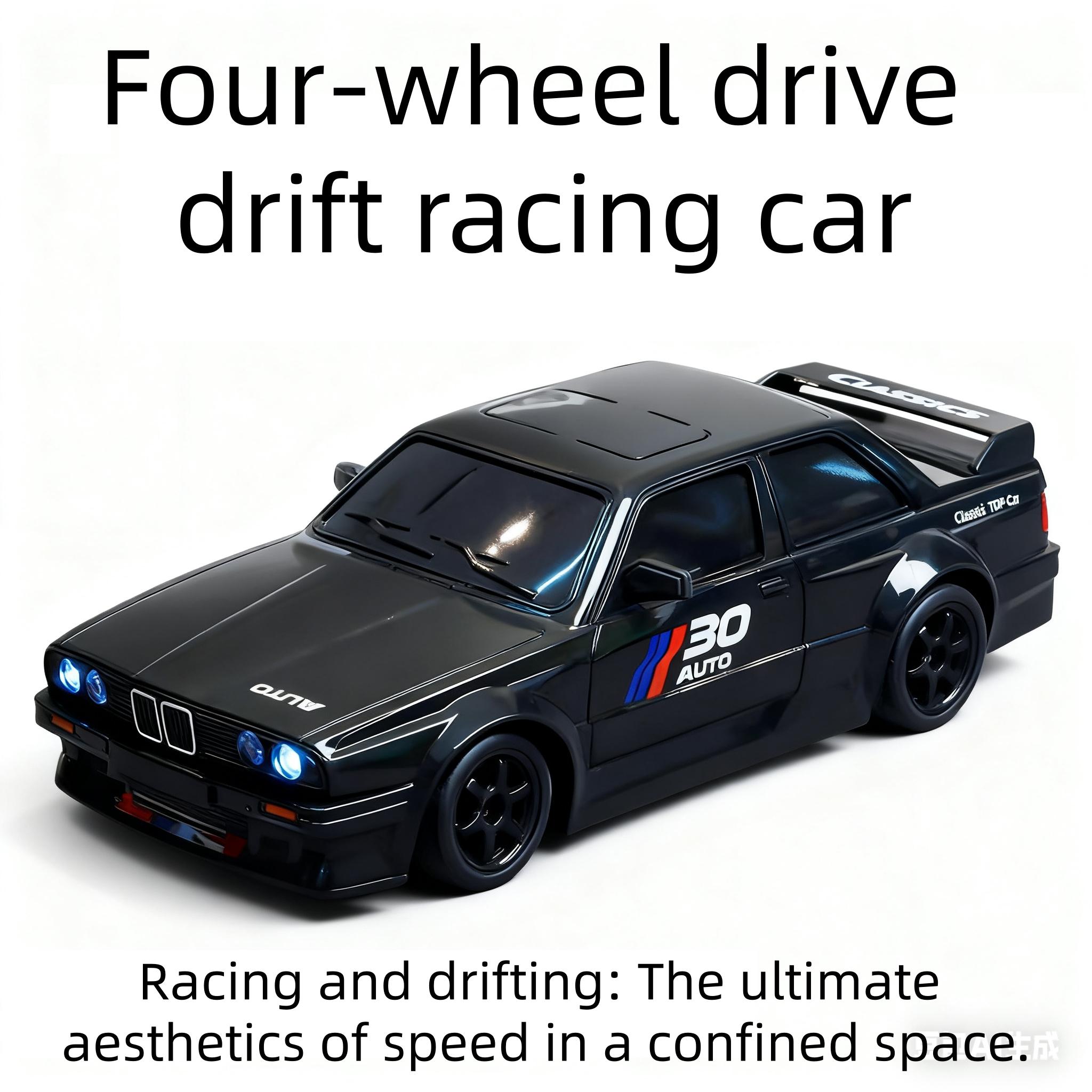 1:24 Remote Control Drift Car with 2.4GHz 4WD, Amazing Lights and Tires, Includes Road Obstacle Tools, Perfect Birthday Gift, Remote Controlled Car