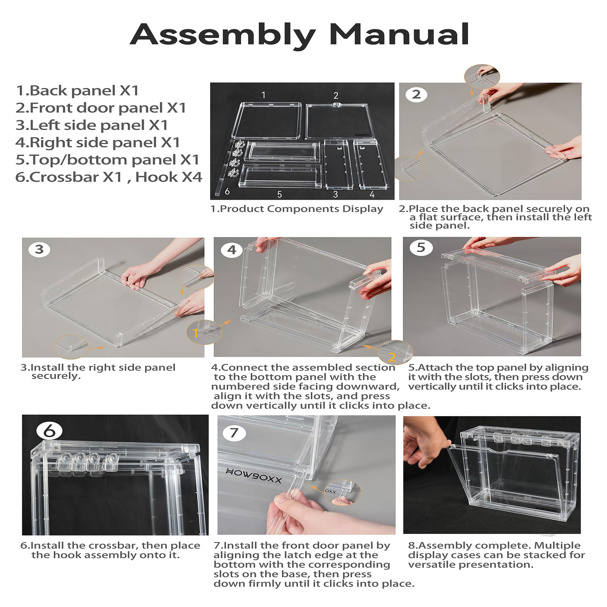 Plush Hanging Display Storage Box Set with 4 Transparent Hooks, Dustproof Moisture-Proof, Stackable, Space Saving Organizer, Dustproof Organizer Boxes, Suitable for Pop Mart Collectibles, Keychain Display, Durable Storage