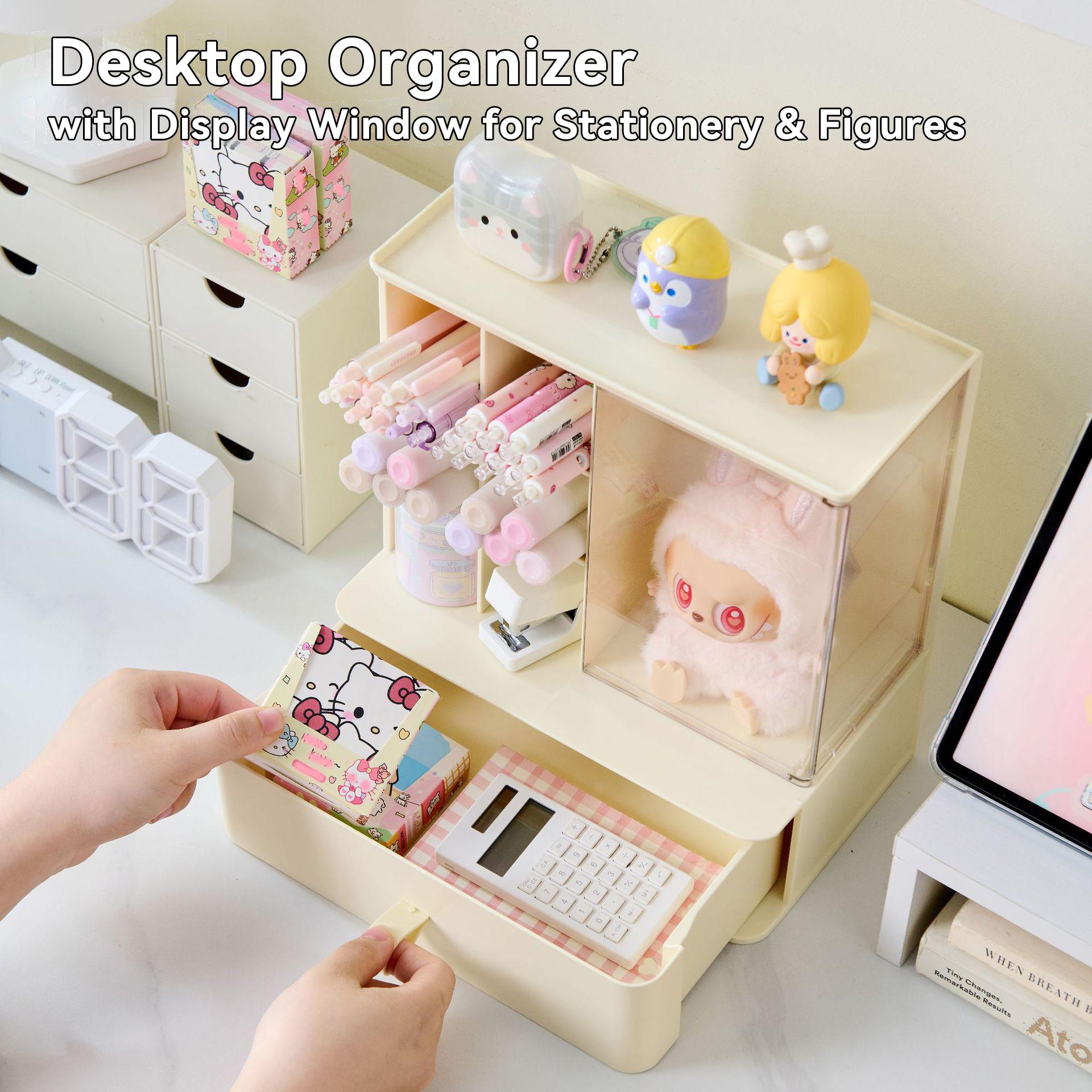 Desktop Stationery Tool Storage Box, Figure Display Case, Multi-Layer Pen Holder, Desk Organizer Tidy, Stationary Organizer Holder, Designed for Toy Collectors & Figurine Enthusiasts