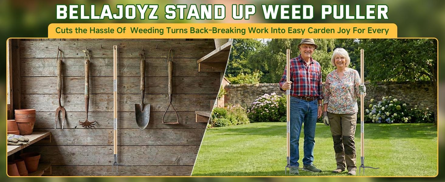 Weed Puller Tool, Stand Up Heavy Duty Root Removal Tool with 4-Claw Head & Long Handle, Garden Hand Weeding Tool - Easily Remove Weeds Without Bending, Pulling,or Kneeling