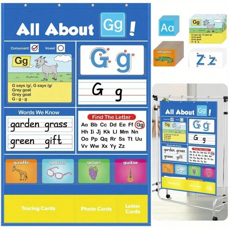New Alphabet Learning Pocket Chart, Letter Study Sleeve Table Diagram, Educational Toy for Kids, Easy-To-Use Design, Lettering, Learning Tool, Classroom Supplies