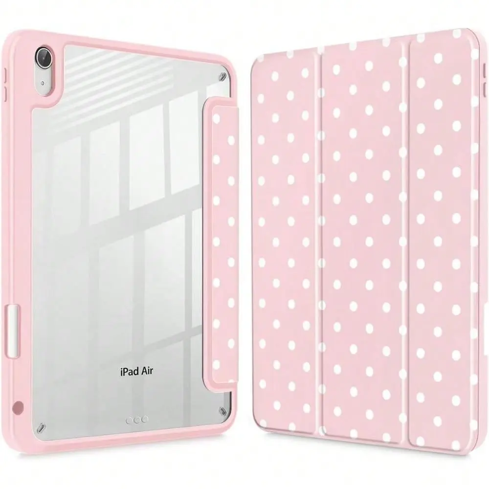 Acrylic Back Tablet Case with TPU Bumper - Magnetic Pad Accessories for Women, Fits A16 2025/10th Gen, 11th/12th Gen 2026 11in, Air 1-8, Mini 4-7, M2-M4, Pro 12.9in, Pencil Holder, Trifold Stand, Auto Sleep/Wake, Cute Polka Dot Print