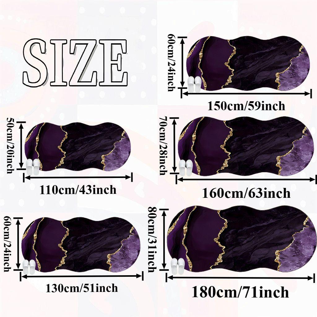 2D Flat velvet irregular shape carpet with purple marble and gold foil pattern, machine washable and non-slip design, suitable for bedrooms/rooms, all seasons of spring, summer, autumn and winter, as well as Valentine's Day, Christmas and Thanksgiving, du