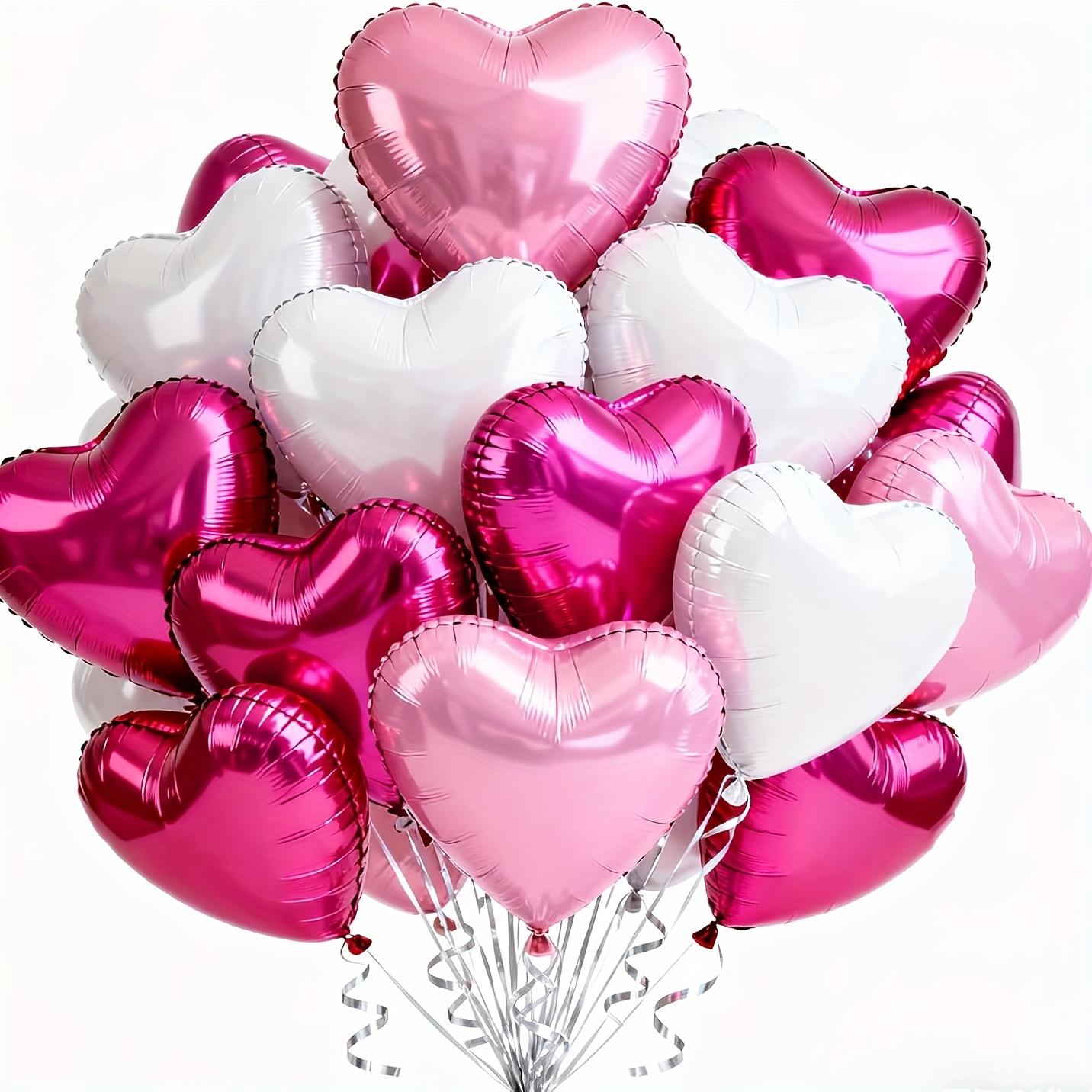 30Pcs 10 Inch Pink White Heart Balloons Hot Pink Heart Shape Foil Mylar Balloons Decoration for Birthday Valentine's Day Wedding Bridal Shower Anniversary Engagement Party Supplies