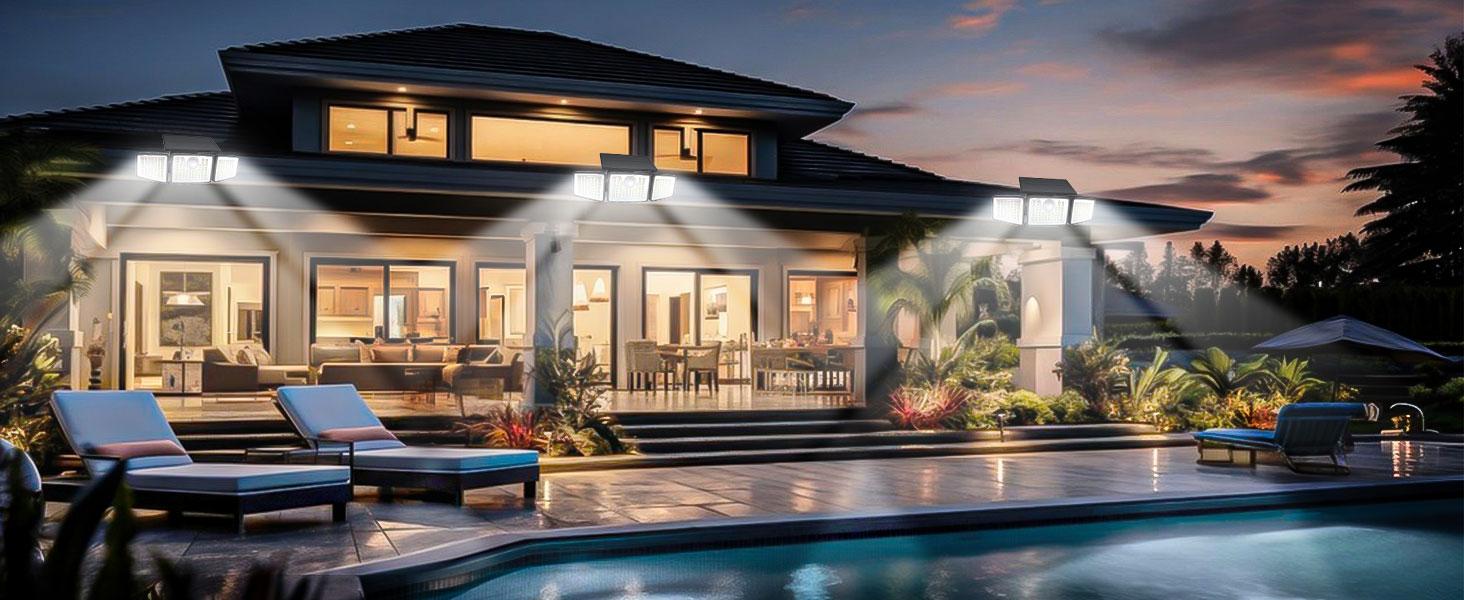 Daphino Solar Outdoor Lights 2500LM Security Lights, 3 Heads Dimmable SpotLights with 3 Modes, IP65 Waterproof outdoorfun