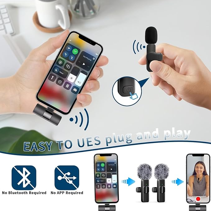Professional Wireless Microphone for iPhone, iPad, Android Phone, Mini Microphone, Wireless Lapel Mic for Video Recording, Interview Podcast Vlog YouTube Tiktok for Content Creators