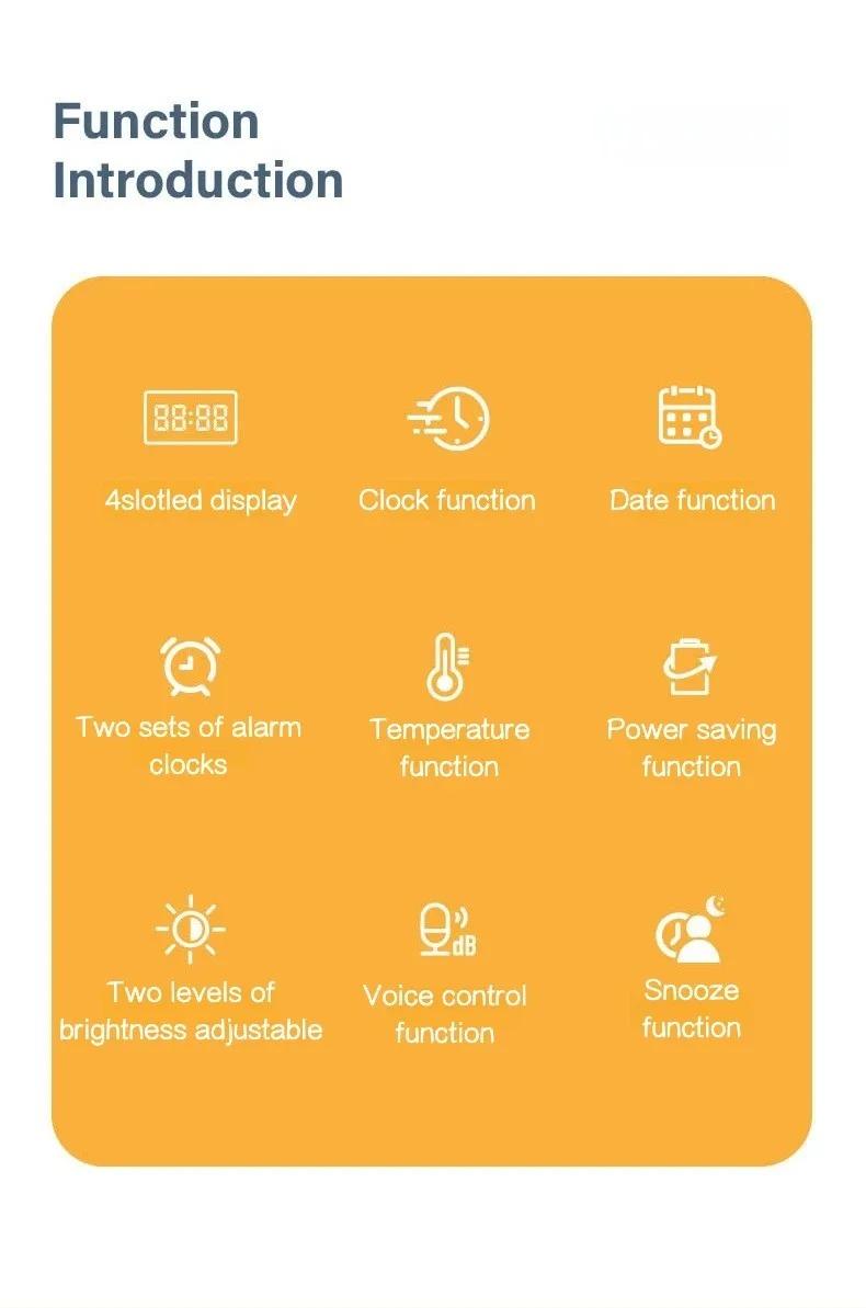 Digital Clock LED Wake Up Light Multifunctional Alarm Clock Bedroom Electronic Desktop Clock With Temperature Display Adjustable Brightness USB Powered Clock
