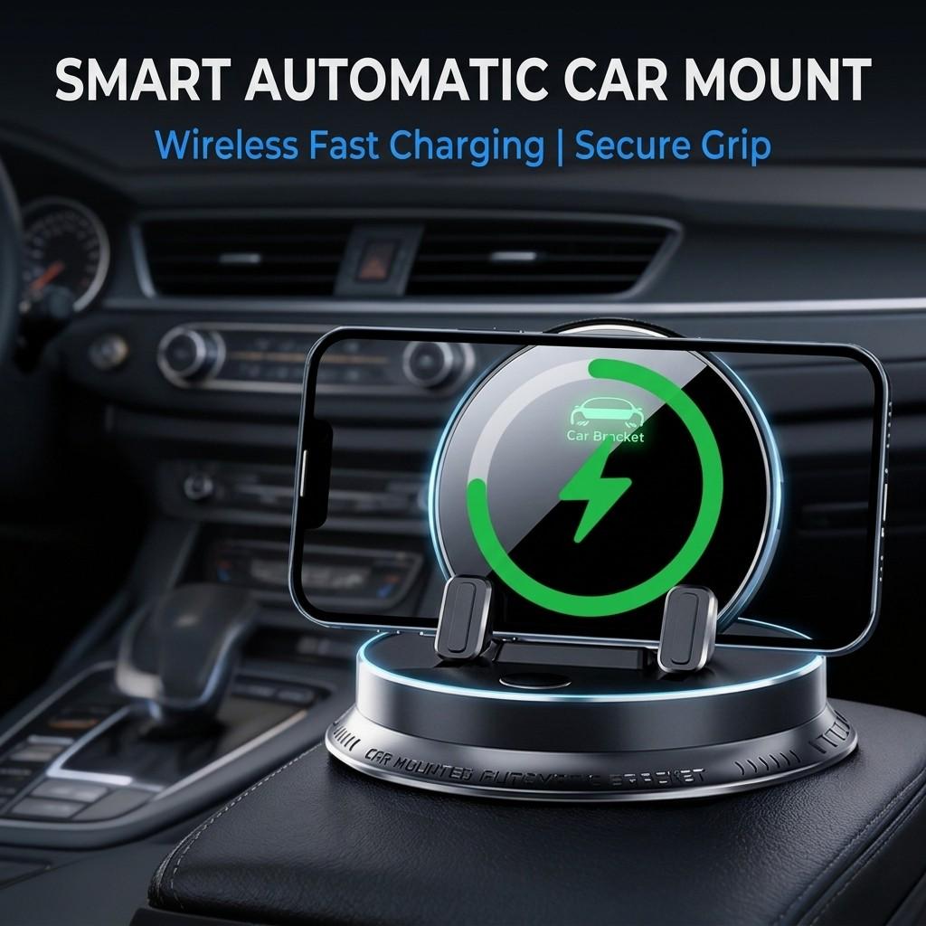 Auto-Sensing Infrared Car Wireless Charging Wireless Charger Mount, Nano-Silicone Anti-Scratch Base, 360° Rotatable Universal Phone Holder for Car Vents & Dashboard, Mini Luxury Navigation Bracket for Home & Office, Mountable Charging Accessory