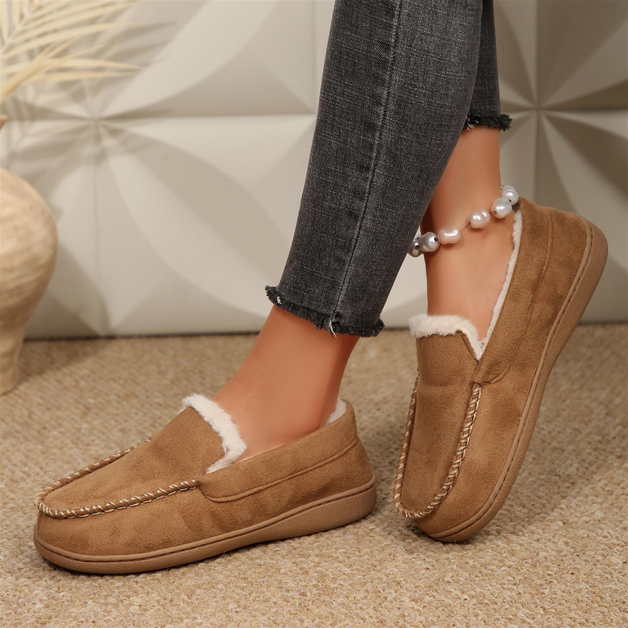 Women Walking Casual Loafers Warm Fleece Plush Lined Slip On Fuzzy Slippers Indoor Outdoor Winter Mini Snow Boots Shoes Springfresh
