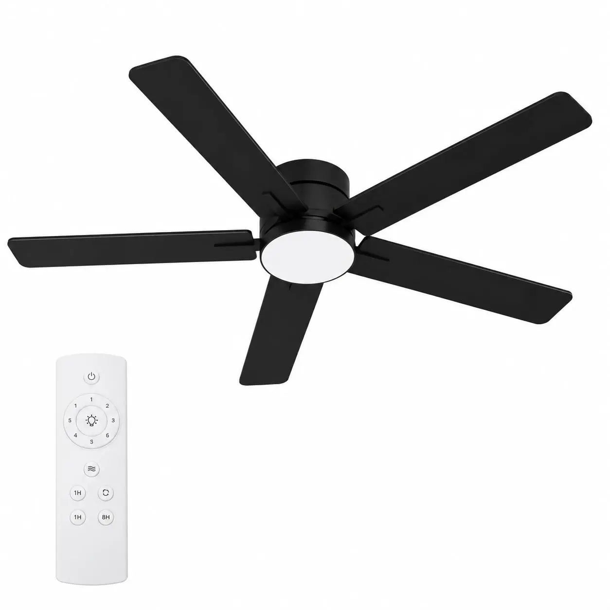 52-Inch Modern Low Profile Flush Mount Ceiling Fan Lights with Integrated LED, Remote Control, Easy-Detach Composite Wood Blades, Home Lighting Airflow + Light Solution for Kitchen, Bedroom