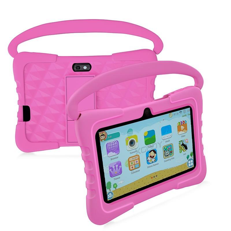 7-inch Android tablet with shockproof protective case, 1GB + 16GB, Wi-Fi, parental controls, dual cameras, Bluetooth tablet, educational Learning Tablet, Student Tablets, blue/pink, eye protection mode