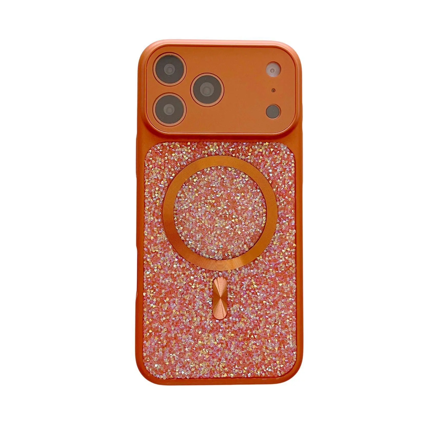 Magnetic Ring Smartphone Case for iPhone 18 Pro Max/17 Pro Max/16/15/14/13 - Shiny Silver Diamond-Look Japanese Polycarbonate Luxury Casing, Street Style, Card Slot, Shockproof, MagSafe Snap-On, Abrasion-Resistant, Durable Cellphone Protection Accessory