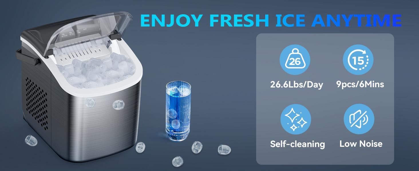 COWSAR Bullet Ice Maker Countertop, Staninless Steel or ABS Plastic, with Self-Cleaning, 26.5lbs/24Hrs, 6 Mins/9 Pcs Bullet Ice, Portable Ice Maker for Kitchen/Home/Office/Party/RV COWSAR Bullet Ice Maker Countertop, Staninless Steel or ABS Plastic, with Self-Cleaning, 26.5lbs/24Hrs, 6 Mins/9 Pcs Bullet Ice, Portable Ice Maker for Kitchen/Home/Office/Party/RV