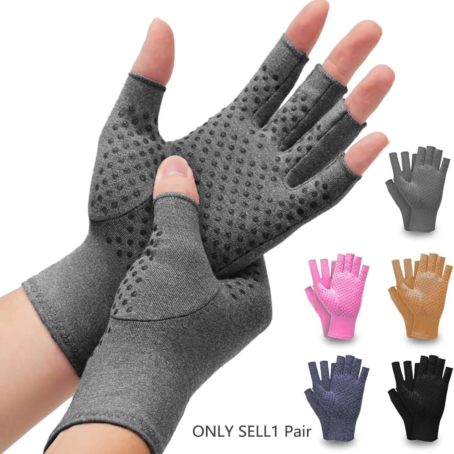 Anti-Slip Compression Gloves for Hand Care, Fingerless Grip Gloves for Women & Men, Ideal for Daily Use and Computer Typing