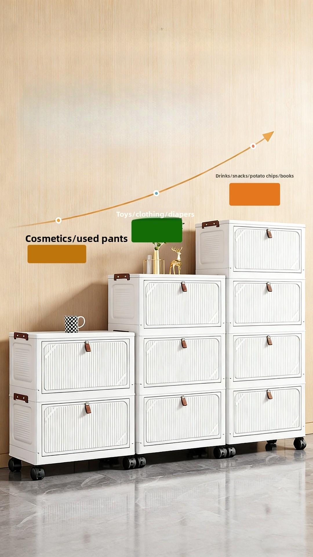 The latest multi-layer stackable transparent door storage cabinet, foldable plastic storage drawers with rollers, space-saving wardrobe storage supplies, suitable for kitchens, bedrooms, bathrooms