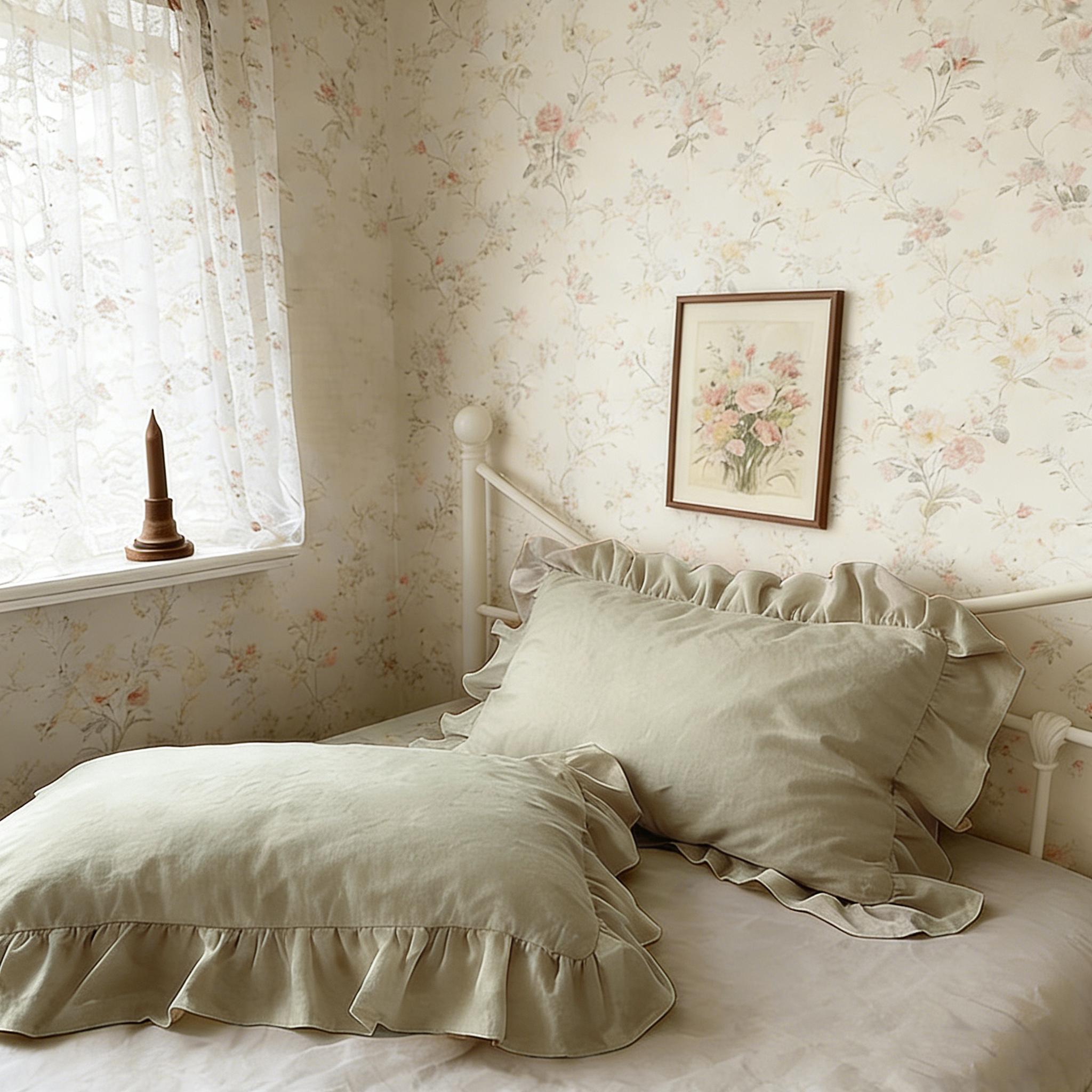 2Pcs 3D Jacquard Frill Pillowcase, French Vintage Romantic Style, High-count Soft Breathable Bedding, for Girls Bedroom, Homestay, Pillowcase Only, Without Insert