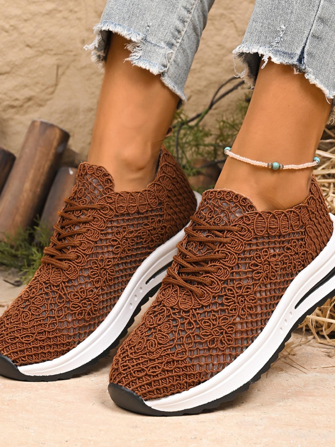 2026 Summer Handmade Crochet Sporty Sneakers, Low Ankle Round Toe Mesh Shoes, Women's Fashion Casual Footwear, Latest Trendy Knit Sandals