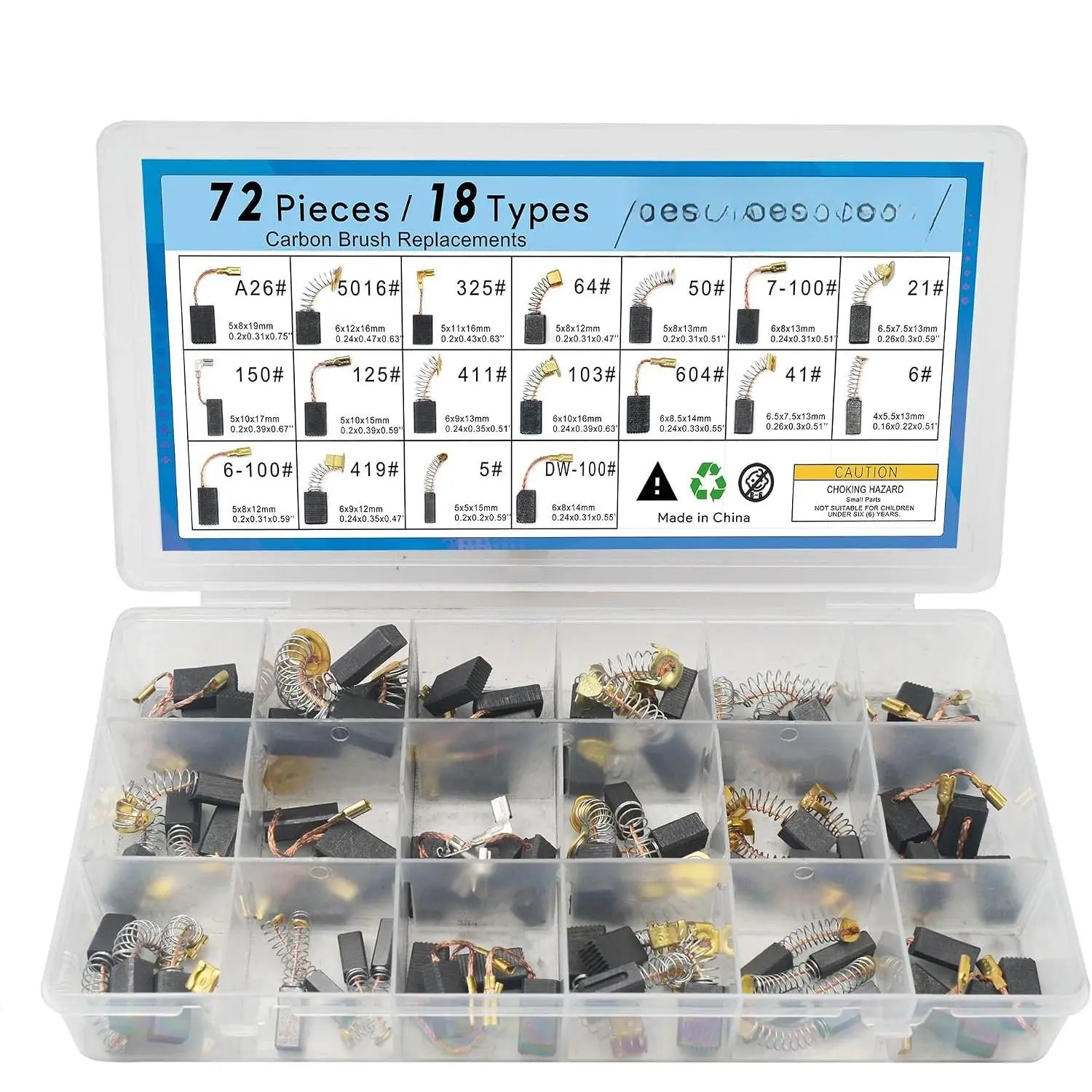 72 count Carbon Brushes Set, 18 Sizes for Power Tools & Drills | Fits angle grinders, circular saws & electric hammers. 18  sizes for  tool compatibility.