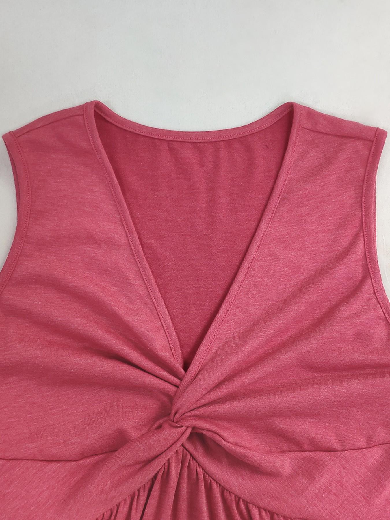Women's Casual Chic Sleeveless Short Dress, Cross Neck, Twist Design, Ruched A-Line Hem, Slim Fit, Soft Lightweight Fabric, All Seasons Wear, Summer