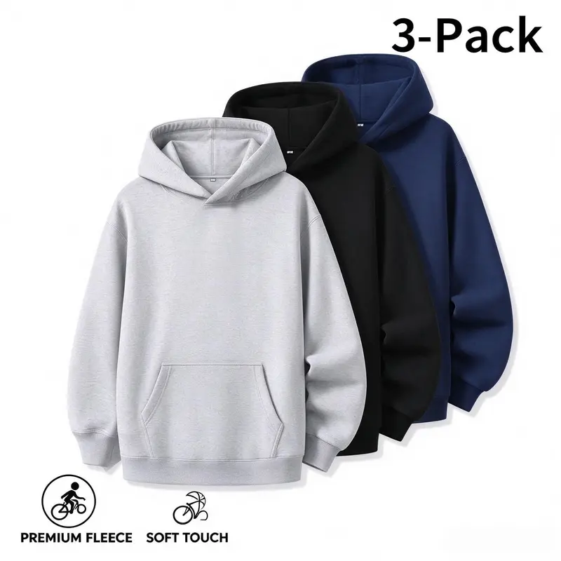 Men's 1/3pack 280G Light Fleece Pullover Hoodie, Relaxed Loose Fit Hooded Sweatshirt, Soft Lightweight Brushed Fabric, Kangaroo Pocket & Adjustable Drawstring Hood, Casual Streetwear, Autumn and winter Daily Outdoor Sports Tops