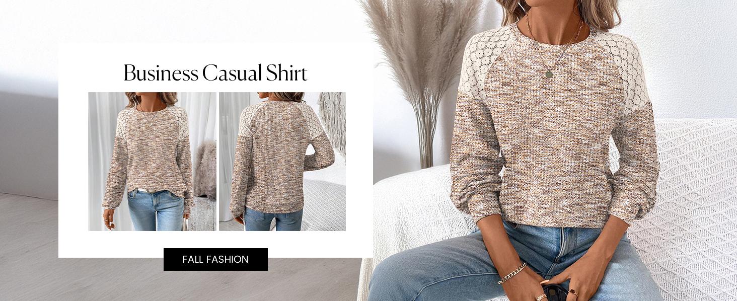 Shewin 2026 Spring Cozy Cottagecore Knit Sweatshirt Waffle Lace Trim Crewneck Long Sleeve Loose Fit Pullover for Daily Casual Chic Feminine Outfits - Clothes