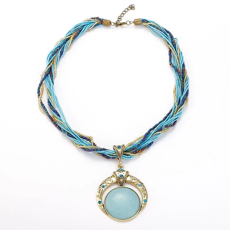 Women’s Boho Style Beaded Necklace - Handwoven Beaded Chains, Cubic Zirconia Pendant, Trendy Statement Necklaces, Stylish Accessories for Casual Wear & Gifting, Boho Style Necklace, Bling Effect