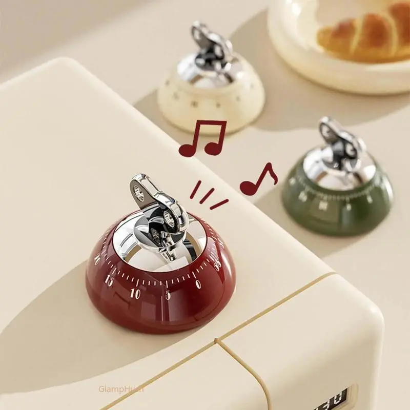 Retro Kitchen Timer – Magnetic Metal, 60-Min Analog Mechanical, Chrome Knob, Loud Alarm