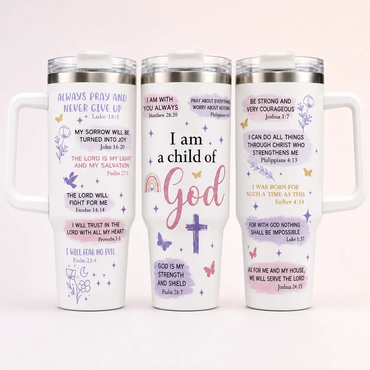40oz Stainless Vacuum Insulated Leak-Proof Tumbler with Cover & Handle - Printed Christian Bible Verse Travel Thermal Cup, Ice Coffee Flask, Mother's Day Gift for Mom