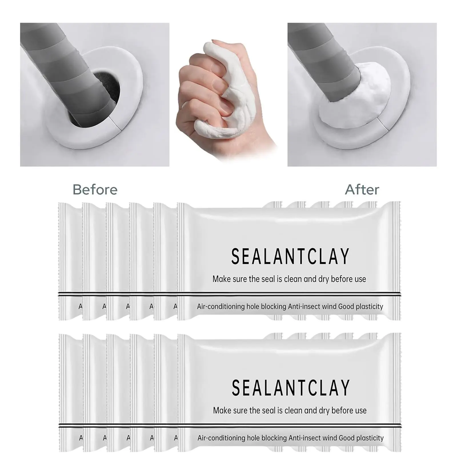 10/20 Pieces Eco-Clay Sticky Sealant, Quick-Curing Strong Adhesion Easy-Apply Waterproofing Oil-Resistant Pest Control Sealant for Air Conditioner Holes, Wall/Pipes