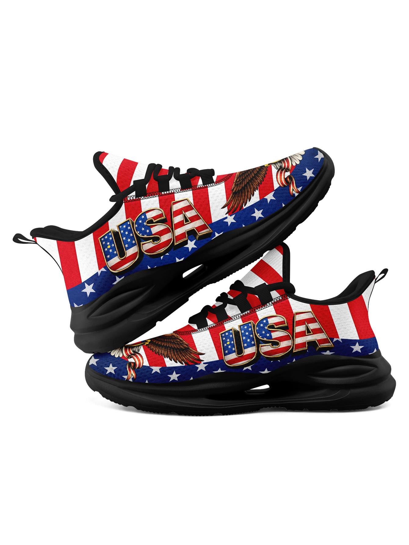 Men's Bold US Eagle Graphic Sports Shoes, Breathable Lightweight Athletic Blade Sneakers, Comfortable Plus Size Casual Footwear