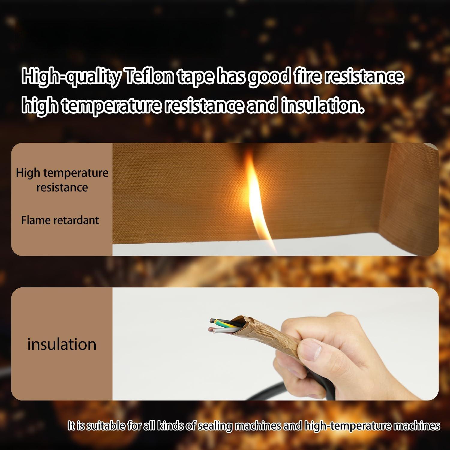 Teflon Glass Cloth Tape,1''x 33ft x 0.18mm,PTFE Coated Fiberglass Adhesive Tape,High Temperature PTFE Tape for Vacuum Sealer Machine,Hand Impulse Sealers Insulation,Low Friction Tape,Squeak Resistant