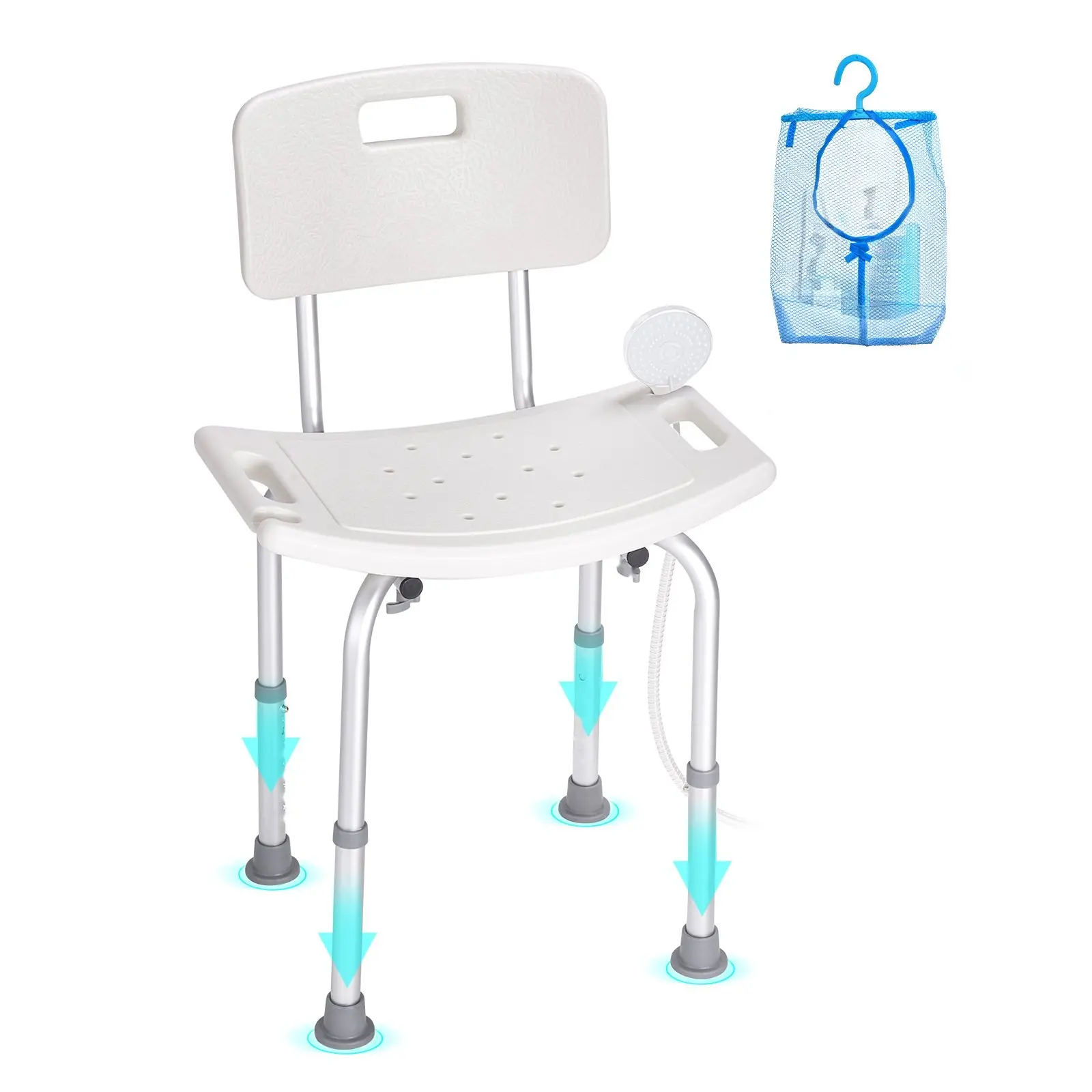 Adjustable Height Shower Chair with Backrest & Armrests - Non-Slip Waterproof Bath Bench, 350 lbs Capacity, Stable Senior Bathroom Aid for Shower & Bathtub, Stability