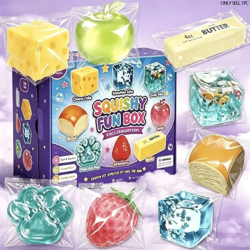 8-Piece Party Gift Set, Assorted Kids Party Gifts, Birthday Party Supplies, Soft Gel Toys, Squishies, Slow Rebound Squeeze Toys, Classroom Rewards