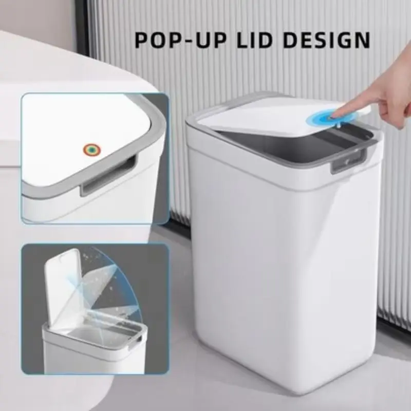 New Trash Can with Pop-Up Lid, Small Wastebasket, Ultra-Thin Bin - White