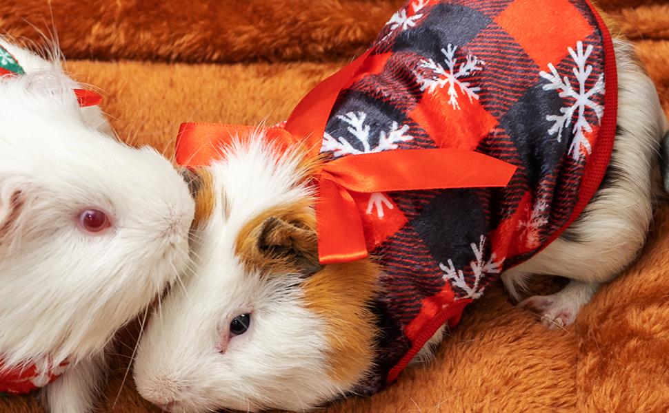 Guinea Pig Clothes - 2 Pack Christmas Warm Vest Pet Costume for Guinea Pigs Rabbit Bunny Ferret Chinchilla Kitten Puppy Small Animals - Cute Plaid Cozy Fleece Pet Shirts for Winter Holidays PLUSH CHRISTMAS GUINEA PIG VES