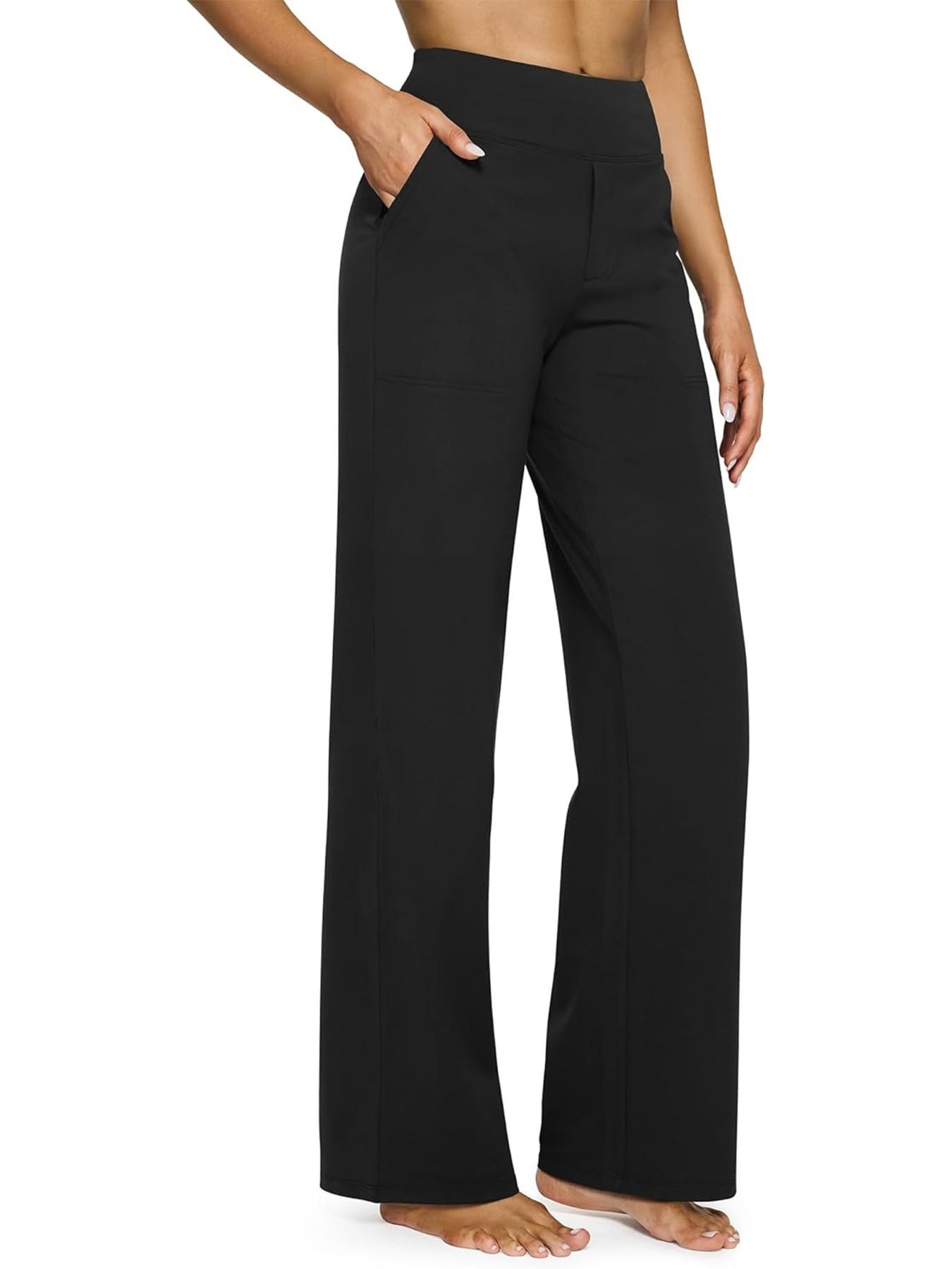 2026 Loose High-Waist Business Casual Pants Yoga Pants Women Wide Leg Pants with Pockets Comfortable Everyday Athletic Sweatpants Knit
