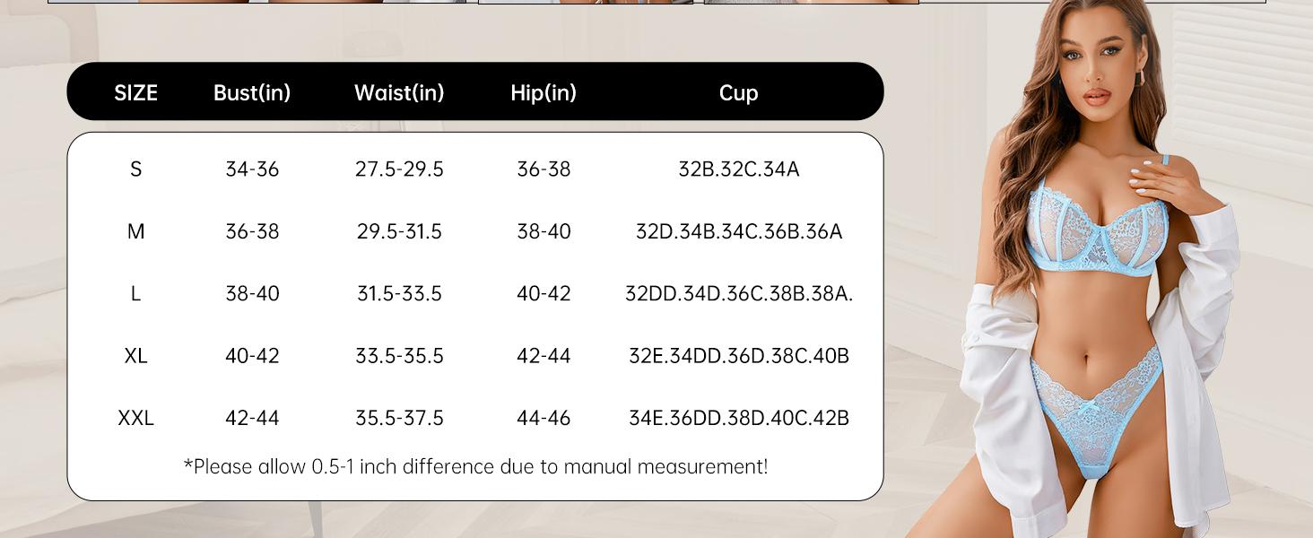 Avidlvoe Lingerie for Women Lace Bra and Panty Sets 2 Pieces Underwear Underwire Lingerie Set