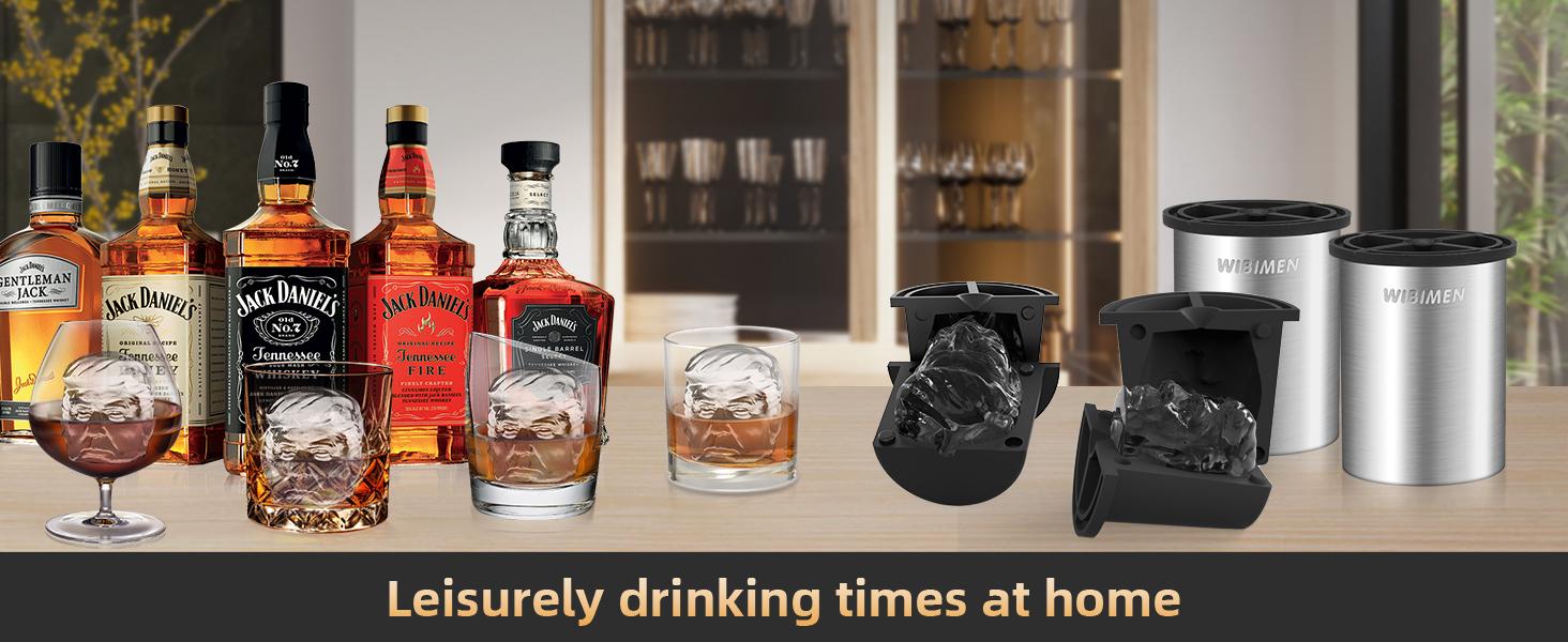 WIBIMEN Whiskey Lover’s Gift – Funny Stainless Steel Face Ice Mold for Cocktail Fans Fathersdaygift Silicone Shaker Set Utensils