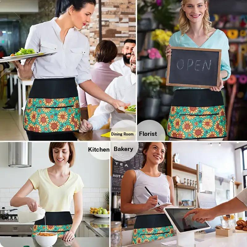 Solid Color Server Apron with Pocket, 1 Count Waiter Half Apron, Work Short Apron for Kitchen & Restaurant & Bar, Baking & Cooking Accessories, Kitchen Cooking Aprons