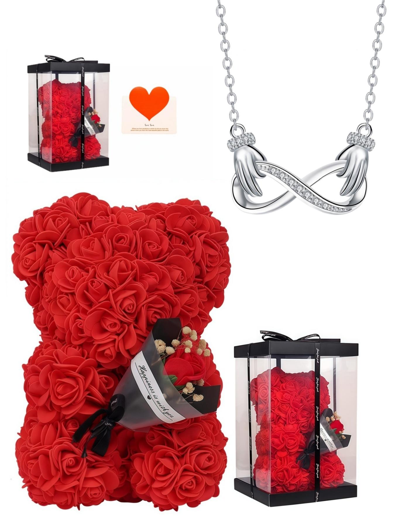 Infinite Support · Heart Glow Original premium infinity symbol necklace, stylish and versatile.Paired with a preserved rose & teddy bear gift box.Perfect mysterious gift for birthdays, Valentine’s Day, Mother’s Day and Christmas.