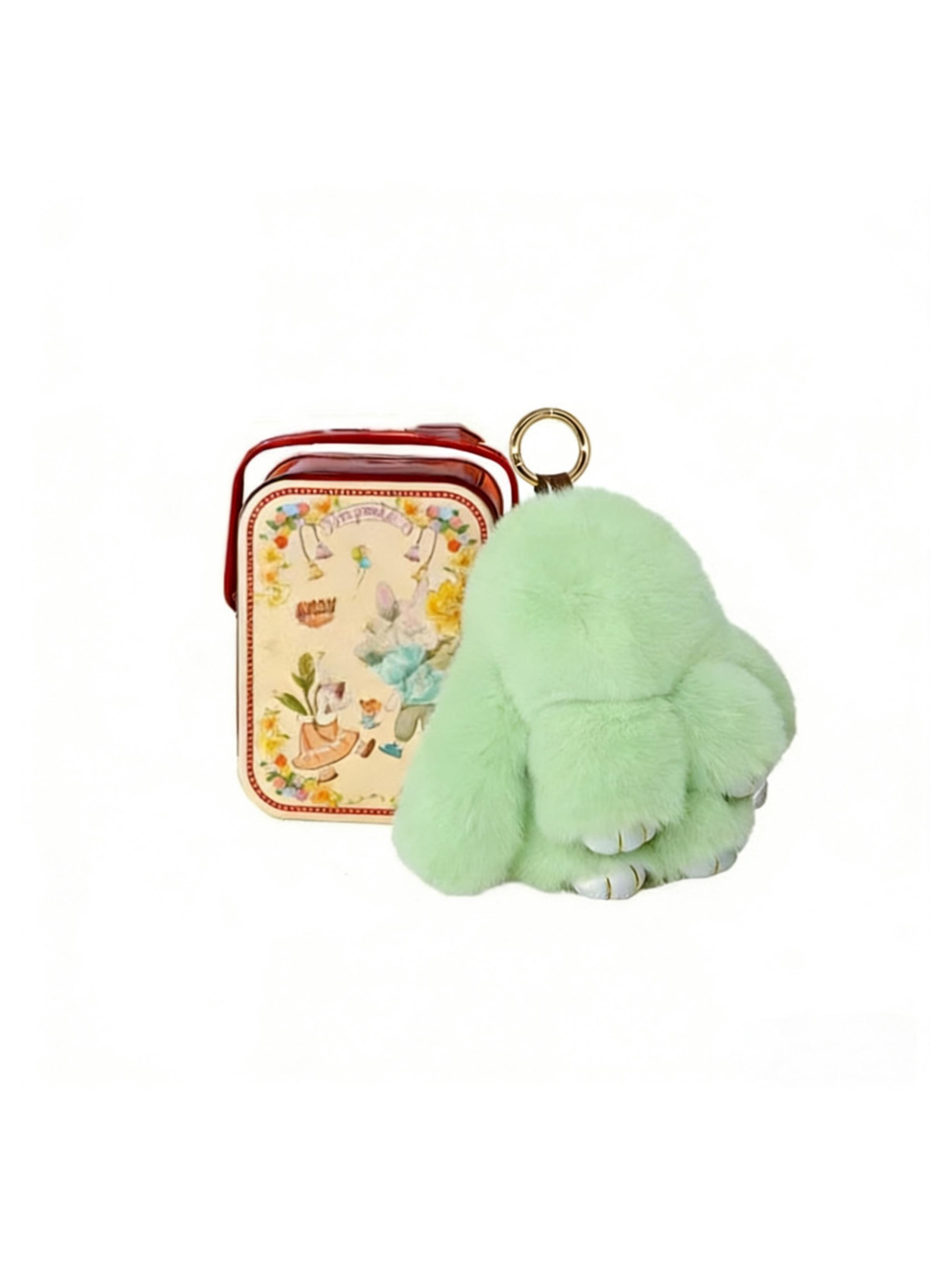 Handmade Rabbit Keychain with Design Tin Box, Creative Gift for Girls, Soft Fuzzy Bunny Pendant, Travel Accessory, Birthday Present