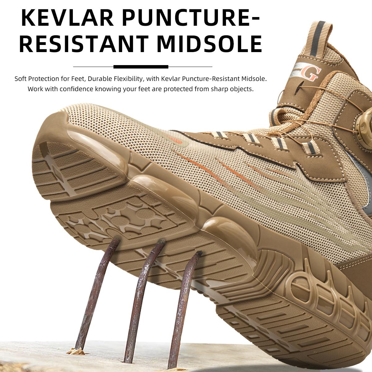 Men's Black Shoes Mid-Cut Steel Toe Puncture-Proof and Smash-Proof with Rotary Buckle Lace-Free Work Boots Non Slip Suitable for Outdoor Work Blue Collar Industrial Construction Protective New Fashion Safety Sneakers Fathersdaygift